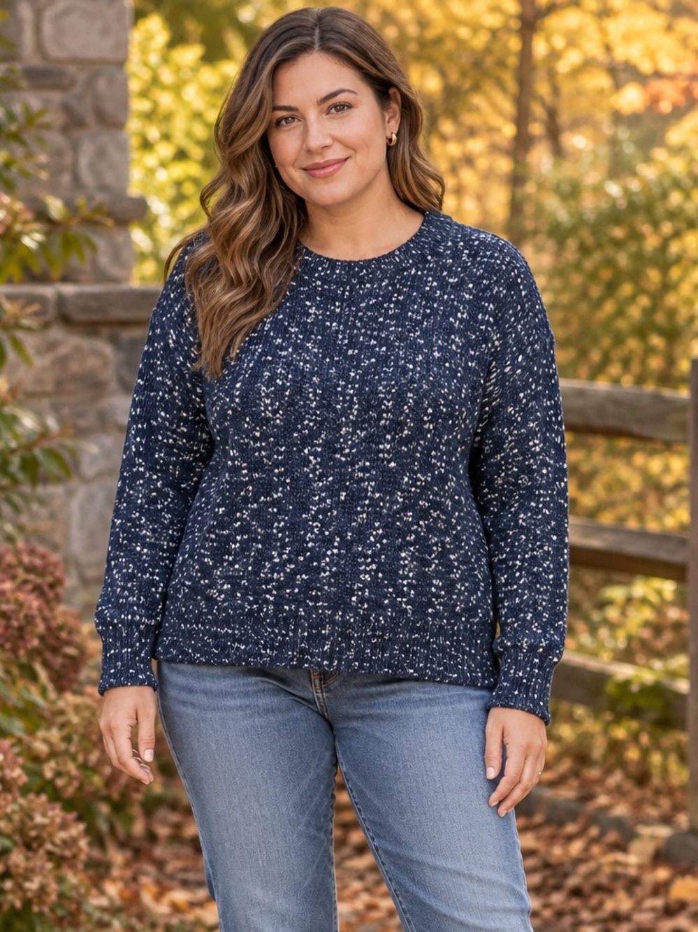 Gap Navy Blue Marled Speckled Chunky Knit Crewneck Sweater Large